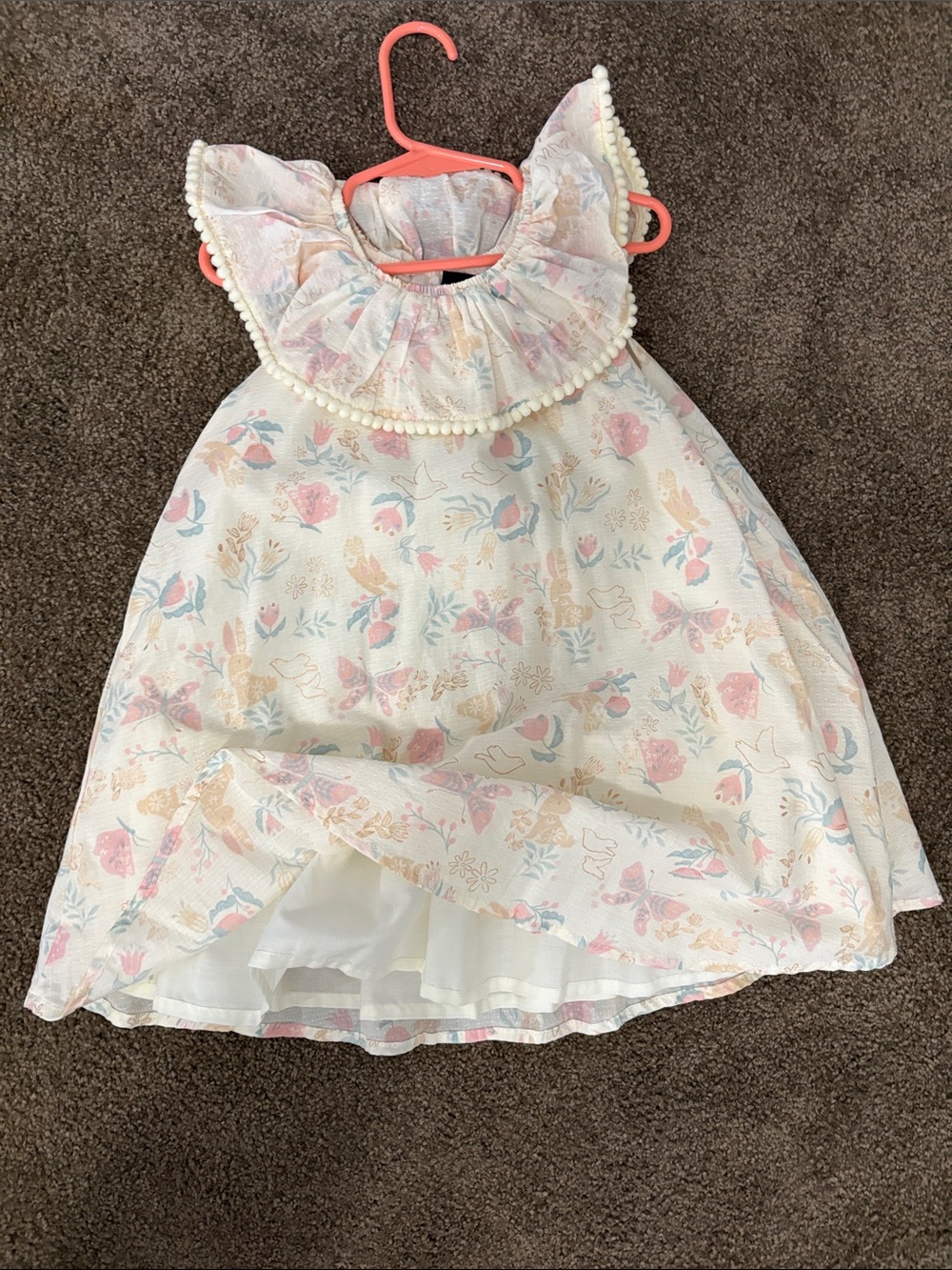 Cynthia Rowley Girls White Floral Ruffled Dress with Pink and Blue Accents